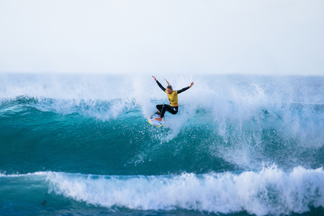 BELLS BEACH, VICTORIA, AUSTRALIA - MARCH 27: Molly Picklum of Australia surfs in Heat 1 of the Elimination Round at the Rip Curl Pro Bells Beach on March 27, 2024 at Bells Beach, Victoria, Australia. (Photo by Ed Sloane/World Surf League)